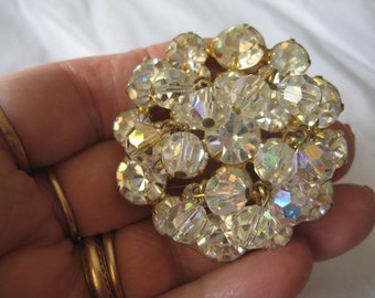 Exquisite Unmarked D&E Brooch in Crystal with Crystal Bead Dangles Know As Cha Chas Brooch
