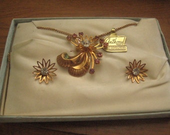 Anthony Original 1950s Demi Parure in Original Box with Tags Rose Rhinestones