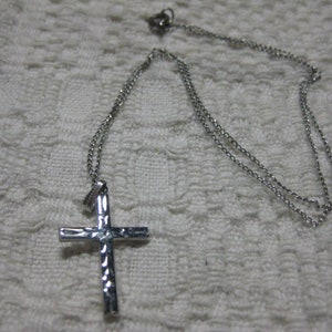 Sterling Silver Childs Etched Cross and 15 Inch Chain