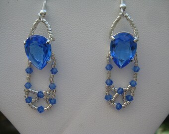 14x10mm Sapphire Pear Shaped  Swarovski Pierced Wire Earrings Designed by ME