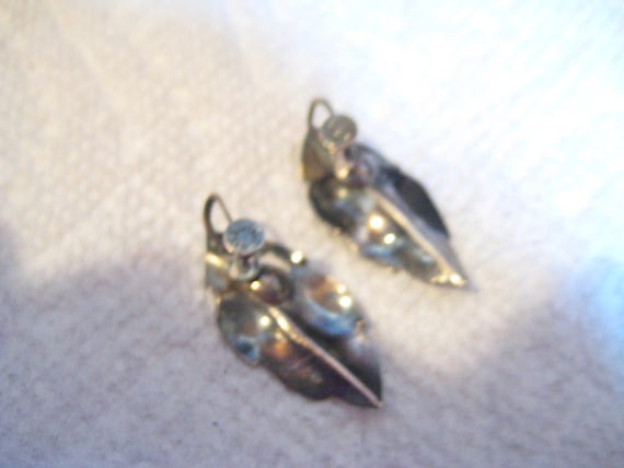 Vintage Sterling Leaf or Feather Shaped Screw Bac… - image 2