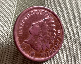 Indian Chief 1906 One Cent Coin Tack Pin