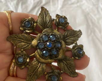 1920s  Little Nemo Marked Rhinestones in Pot Metal Flower Brooch So Lovely