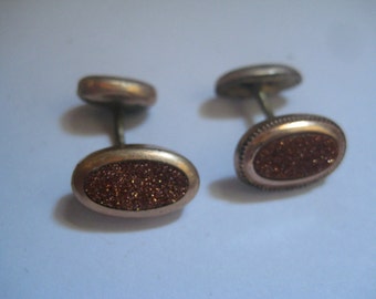 2 Antique Cufflinks with Goldstone from the Victorian Era