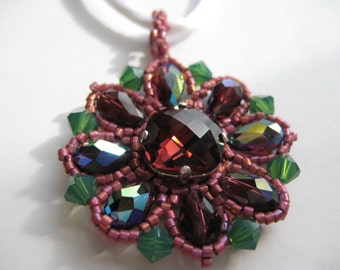 Burgundy Rhinestones and Beads Pendant with Satin Cord Designed by ME
