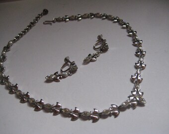 EB Marked Sterling Demi Parure of 16 Inch Choker and Screwback Earrings