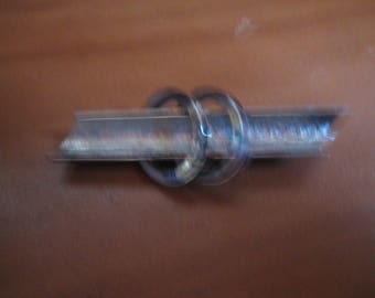 Rhodium Plated Bar Pin Half Pipe with 2 Circles or Satellites