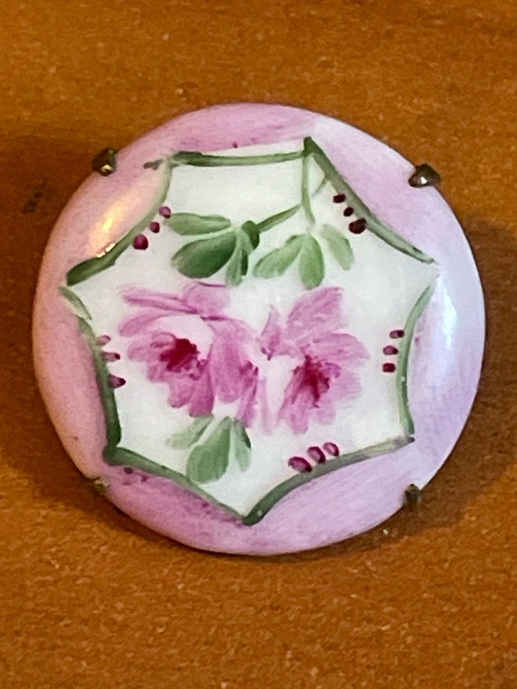 Antique Victorian Hand Painted Ceramic Flower 7/8” Pin for Child or Doll