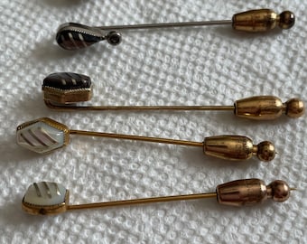 6 Mother of Pearl with Gold Stripes Stickpins with clutches