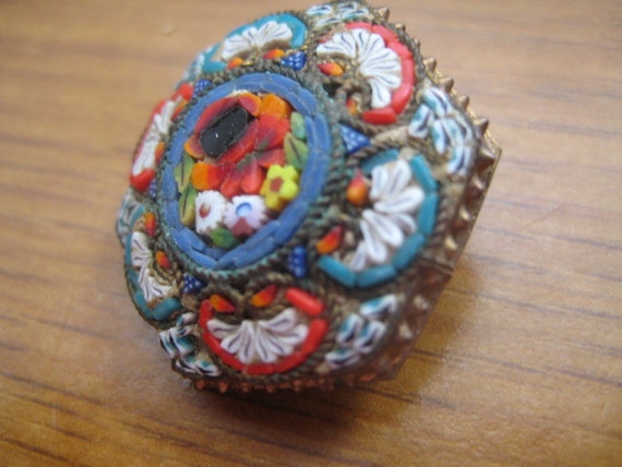 Italian Hexagon Shaped Micromosaic Floral Pin 194… - image 2