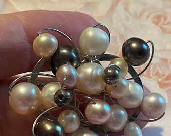 Black and White Freshwater Pearls Wired Brooch So Elegant