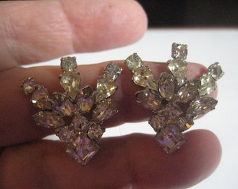Vintage Unsigned Beauties Rhodium Plated Clip On Earrings Navette Pear Square and Chaton Cut Stones