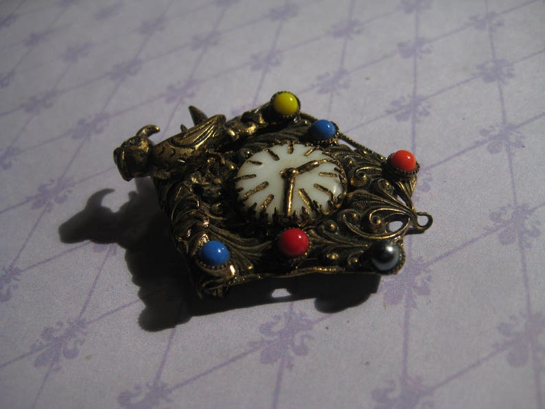 CZECHOSLOVAKIA Cuckoo Clock Pin with Beads in Mulit Colors