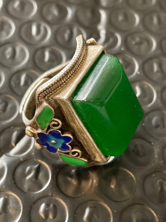 Chinese Import  Adjustable Shank Silver Inlay with Genuine Gemstone and Enamel flowers View 2