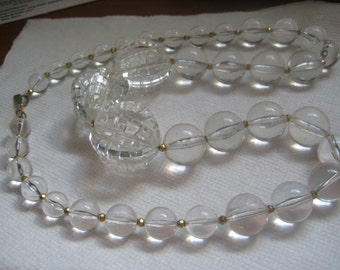 Rare Early Pauline Rader Runway Jewelry 34 Inch Long Crystal Lucite or Resin Huge Beads Necklace