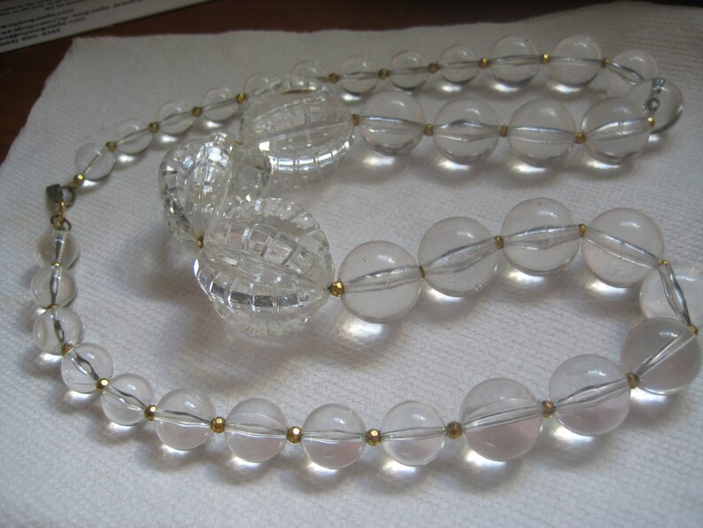 Rare Early Pauline Rader Runway Jewelry 34 Inch Long Crystal Lucite or Resin Huge Beads Necklace image 1