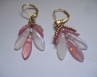 Drop Pierced Earrings Hand Woven By ME Crescent Beads and Dagger Beads