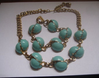 Aqua Thermoset Plastic Choker With Gold Tone Metal