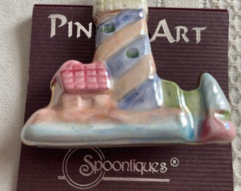 Spoontiques Ceramic Lighthouse Pin on Original Card
