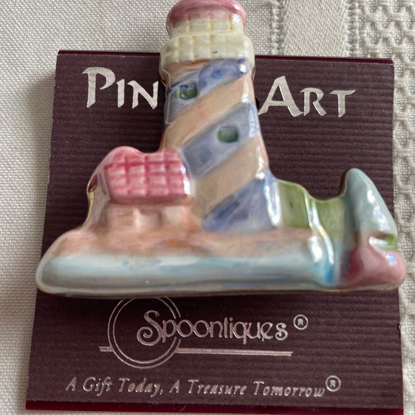 Spoontiques Ceramic Lighthouse Pin on Original Card