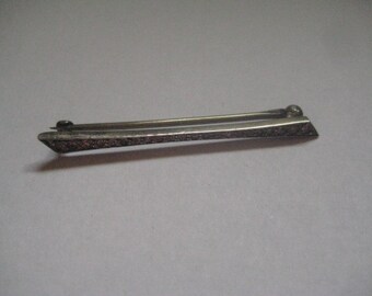 Antique Victorian Sterling Bar Pin with Paste Rhinestones Hand Cut