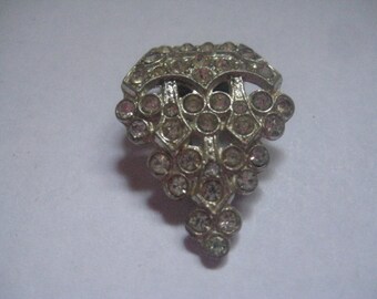 1930s Rhinestones Shield Shaped Dress Clip in Pot Metal
