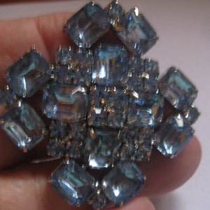 Light Sapphire Octagons and Chatons in Square Shaped Vintage Brooch image 3