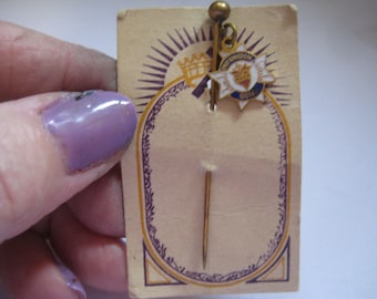 White and Red Enamel on Goldtone Immaculate Heart  Stick Pin and Sacred Heart Auto League Member