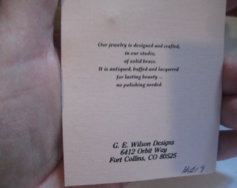 G E Wilson Designs Vintage Brass Heart Dangle Pierced Post Earrings on Original Card