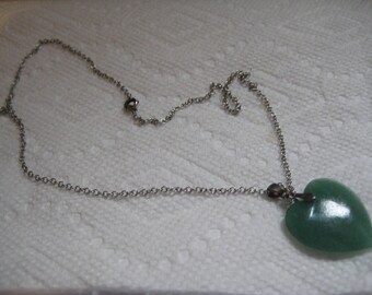 Green Adventurine Heart Pendant with  Sterling Chain and Bail