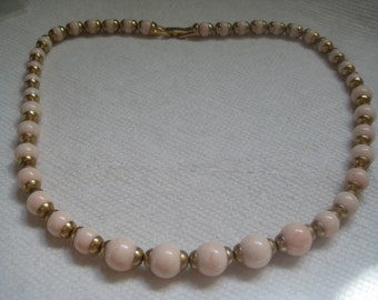 Avon 1984 Soft Blush Necklace in Pink or Peach Lucite Beads and Gold Tone Bead Caps