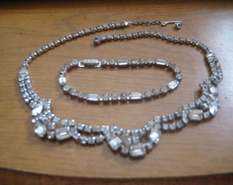 Unsigned Wiesner Choker with Signed Wiesner Bracelet in Crystal Rhinestones
