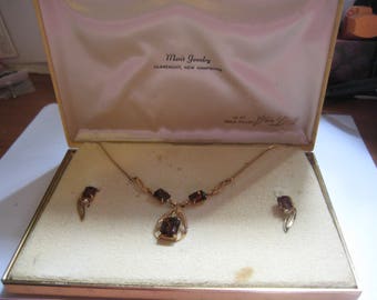 Van Dell 1950s Demi Parure in 1/20th 12K GF Smoky Topaz Octagon Stones in Original Box