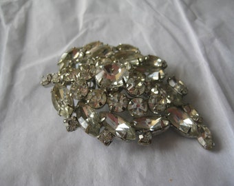 Juliana Styled Crystal Navette and Chaton Cut Stones  in Leaf Shaped Brooch