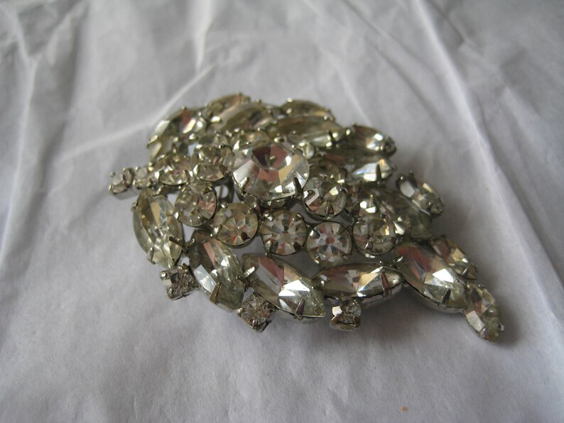 Juliana Styled Crystal Navette and Chaton Cut Stones in Leaf Shaped Brooch