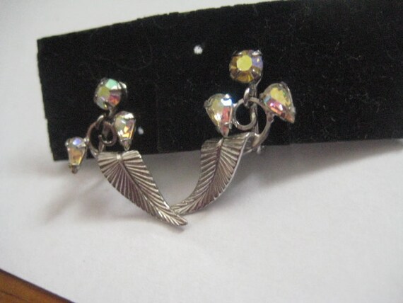 Quenberry - Orecchini con elementi Austriaco in argento Sterling con chiusura a clip, colore: trasparente aurora boreale