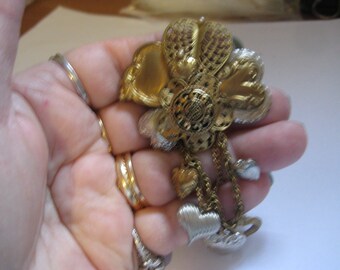 G E Wilson Designs Vintage Brass Hearts Collage Fan Filigree Pin