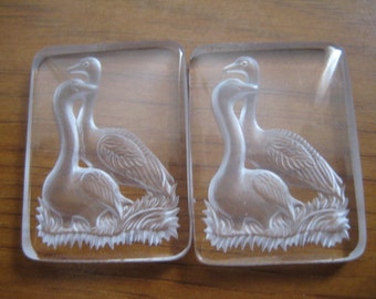 One mm 35x25mm Crystal Back Carved 2 Swan West German  Design Stone