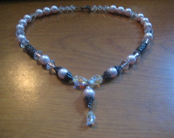 Lovely Faux Pearl Swarovski Bicone and Bronze Filigree Beads and Findings Choker