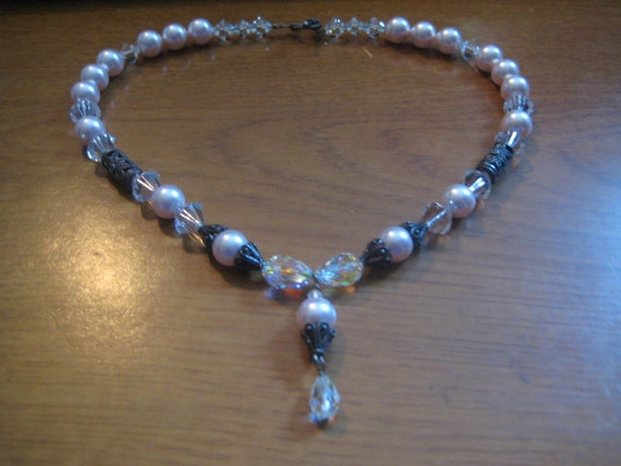 Lovely Faux Pearl Swarovski Bicone and Bronze Fil… - image 1