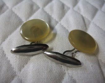 Antique Art Deco Yellow Lucite Disc Cufflinks with Silver Tone Back 18mm in Diameter
