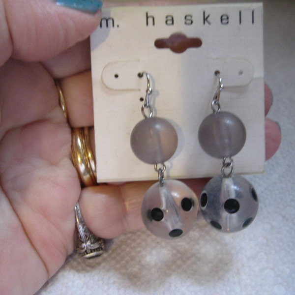 M Haskell Polka Dot Drop Pierced Wire Earrings Vintage And Mint on Card