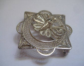 Unmarked Sterling Filigree Tested Butterfly Pin