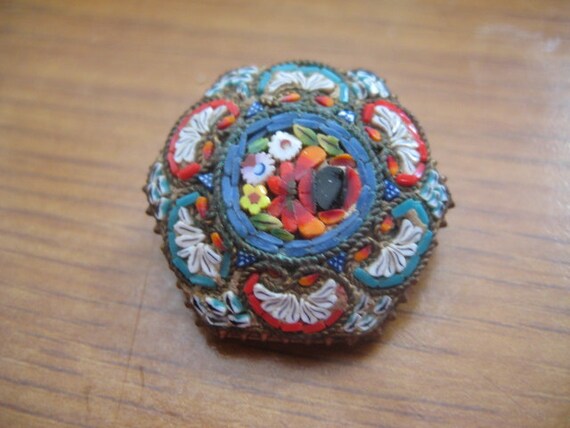 Italian Hexagon Shaped Micromosaic Floral Pin 194… - image 3