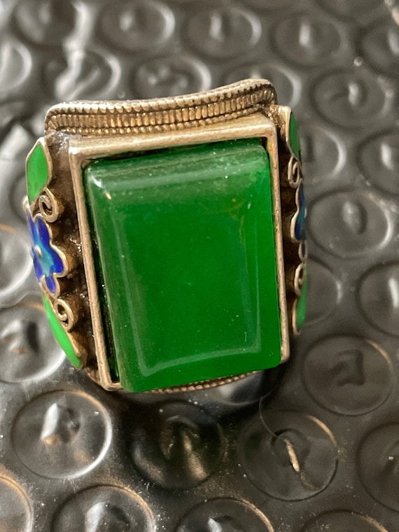 Chinese Import  Adjustable Shank Silver Inlay with Genuine Gemstone and Enamel flowers