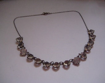 Art Deco Bezel Set Clear Rhinestones in Brass Antique Necklace