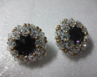 Bead Woven Stud Earrings with Rivoli Bicone Crystals and Seed Beads So Lovely