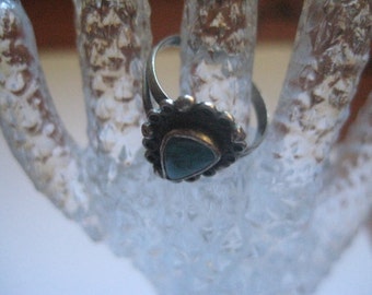 Vintage Southwestern Sterling and Turquoise Ring with Pear Cut Stone SRI mark and 0925