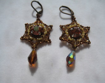 Bronze Star Crystal Copper 8mm Rhinestone  in Star Shaped Earrings by ME