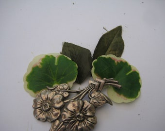 Uncas Silver Flower Pin Very Old Pin with C-Clasp Silver Plated